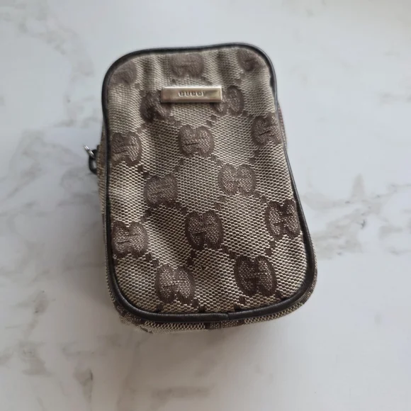 Gucci Monogram Mini Pouch in Brown/Tan - Picture 1 of 11